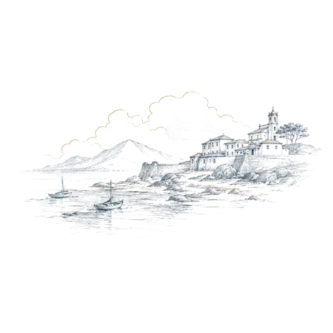 Ilustração de uma aldeia costeira da Figueira